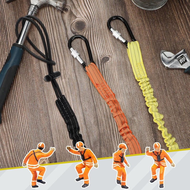 LEIFIDE 3 Pcs Tool Lanyard with Aluminum Screw Lock Buckle Retractable Bungee Cord 17.6lb 8kg Tough Adjustable Tether Tool Harness Fall Protection Tether for Construction(Black, Yellow, Orange) - Image 4